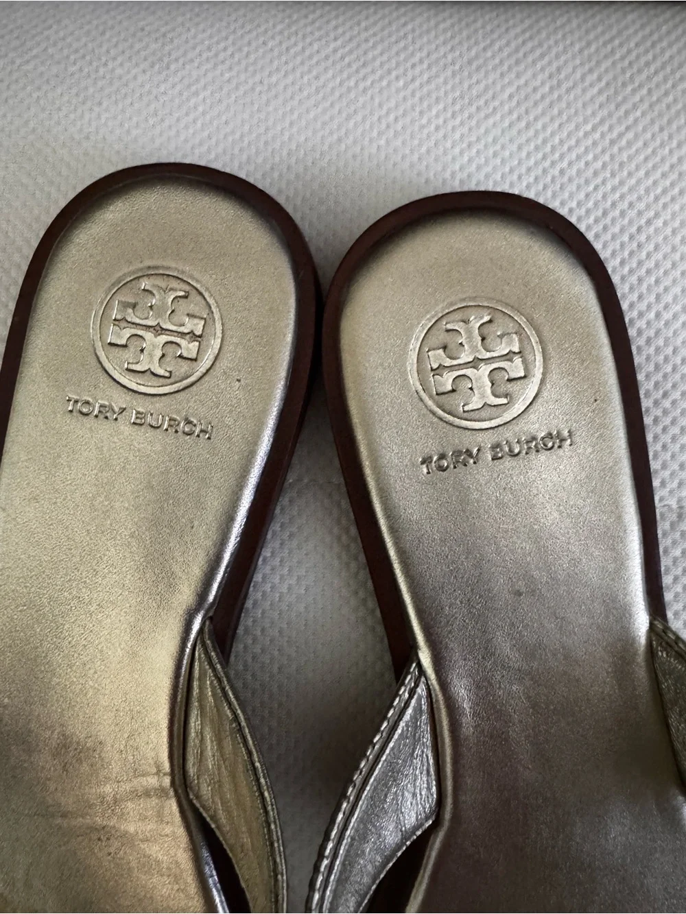 Tory Burch Metallic Gold Logo Thong Sandals